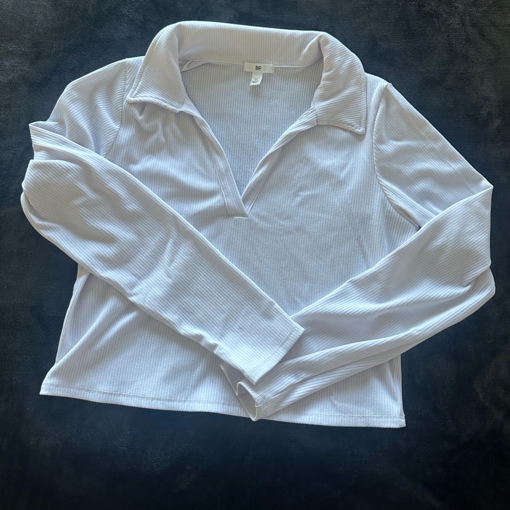 Pre-loved. Worn once. BP ribbed long sleeve white top Size XS